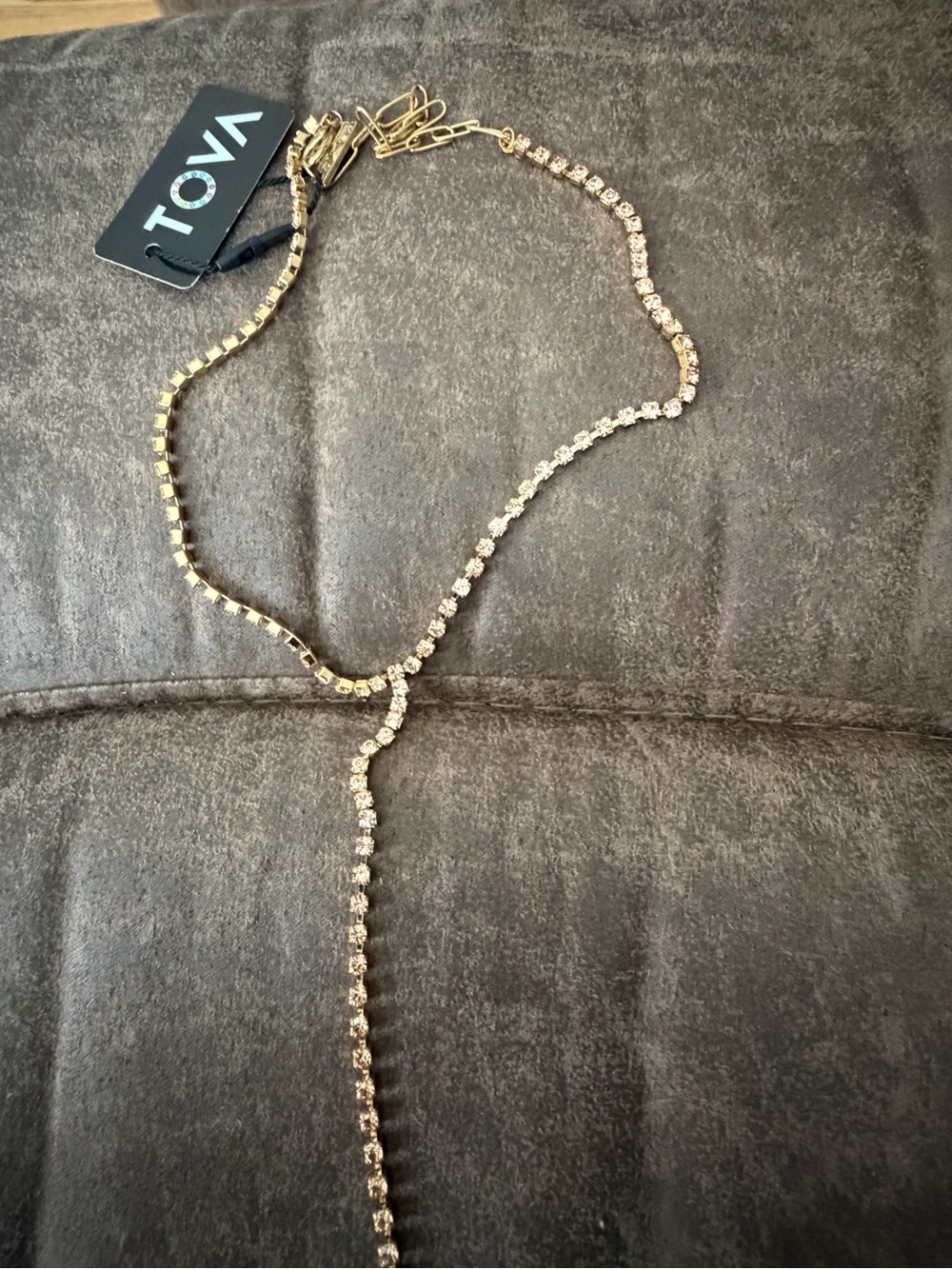 Peach Crystal Y-Drop Necklace - Gold